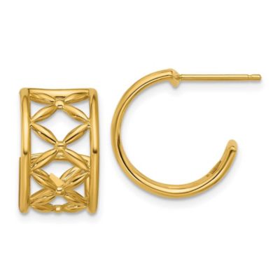 Belk & Co 14K Yellow Gold Polished Criss-cross J-Hoop Post Earrings
