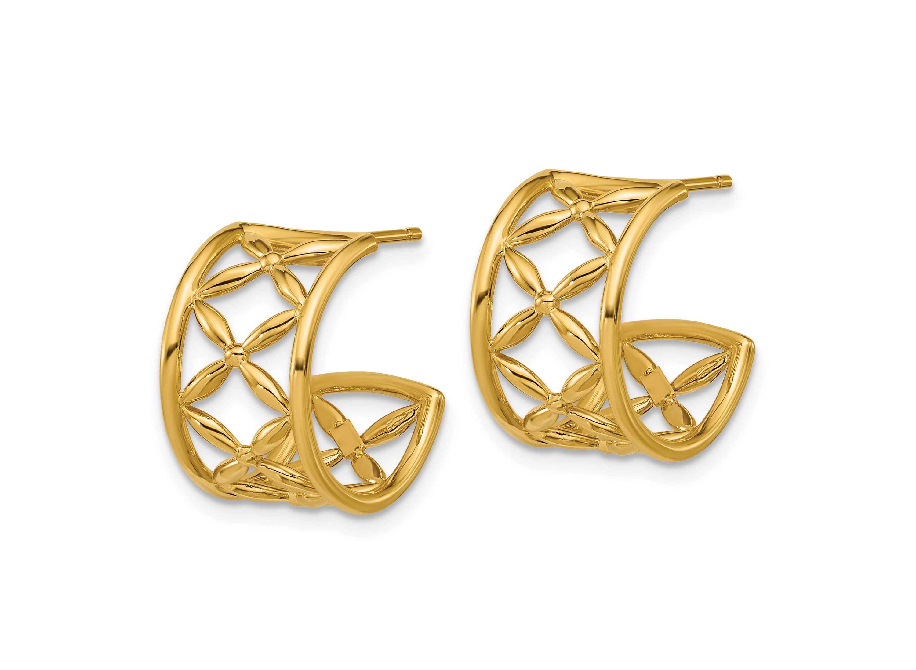 14K Yellow Gold Polished Criss-cross J-Hoop Post Earrings