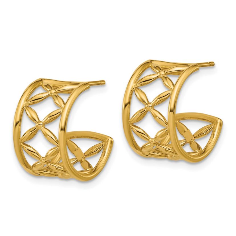 14K Yellow Gold Polished Criss-cross J-Hoop Post Earrings