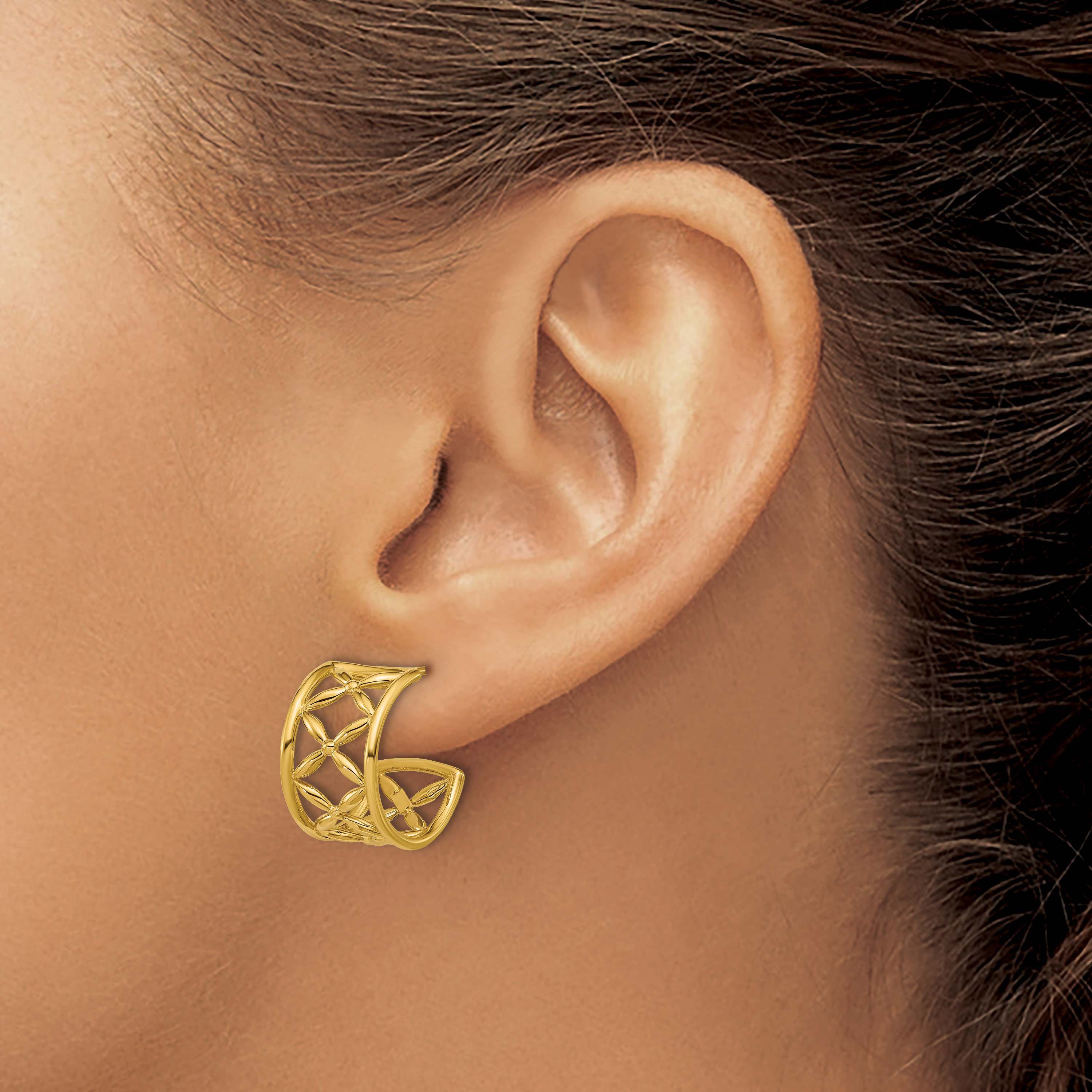 14K Yellow Gold Polished Criss-cross J-Hoop Post Earrings