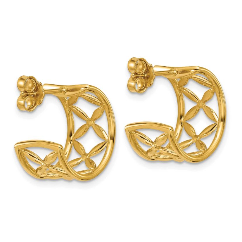 14K Yellow Gold Polished Criss-cross J-Hoop Post Earrings
