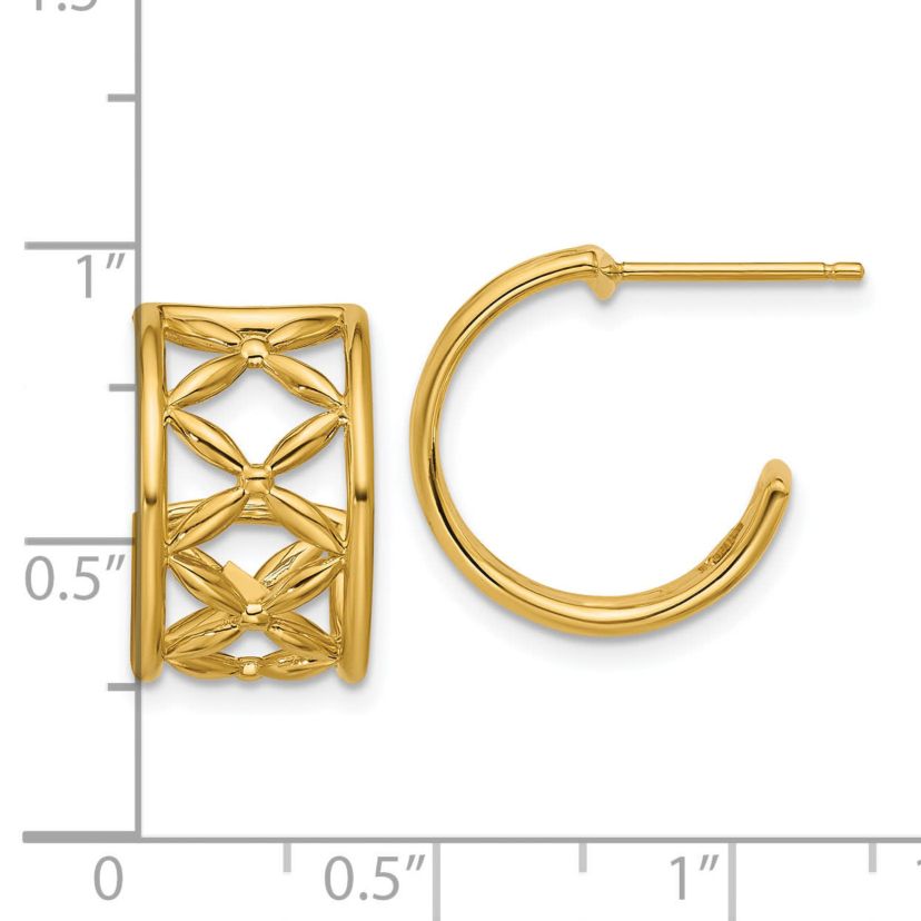 14K Yellow Gold Polished Criss-cross J-Hoop Post Earrings