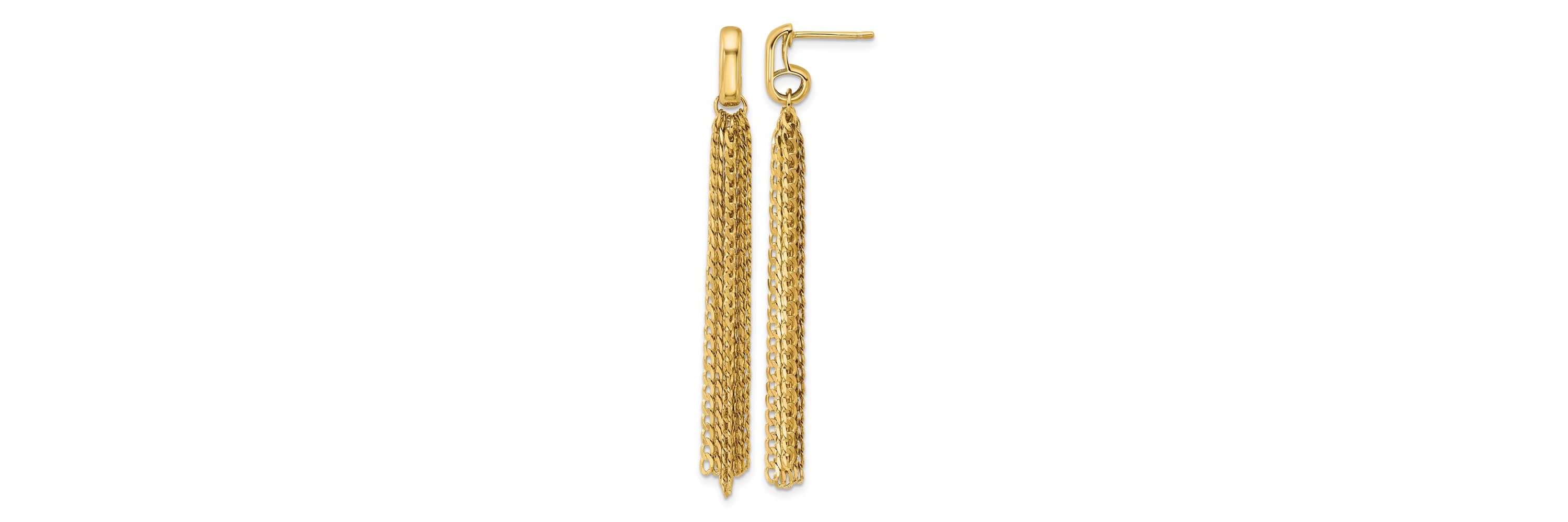 14K Yellow Gold Polished Fancy Curb Link Tassle Post Dangle Earrings