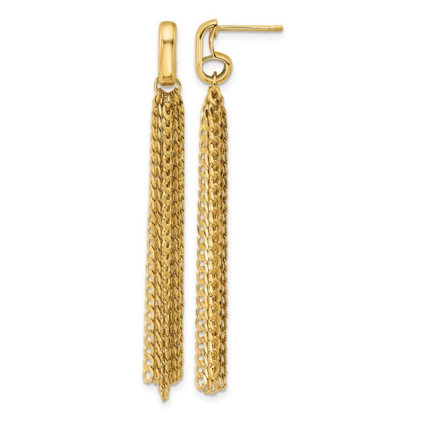 14K Yellow Gold Polished Fancy Curb Link Tassle Post Dangle Earrings