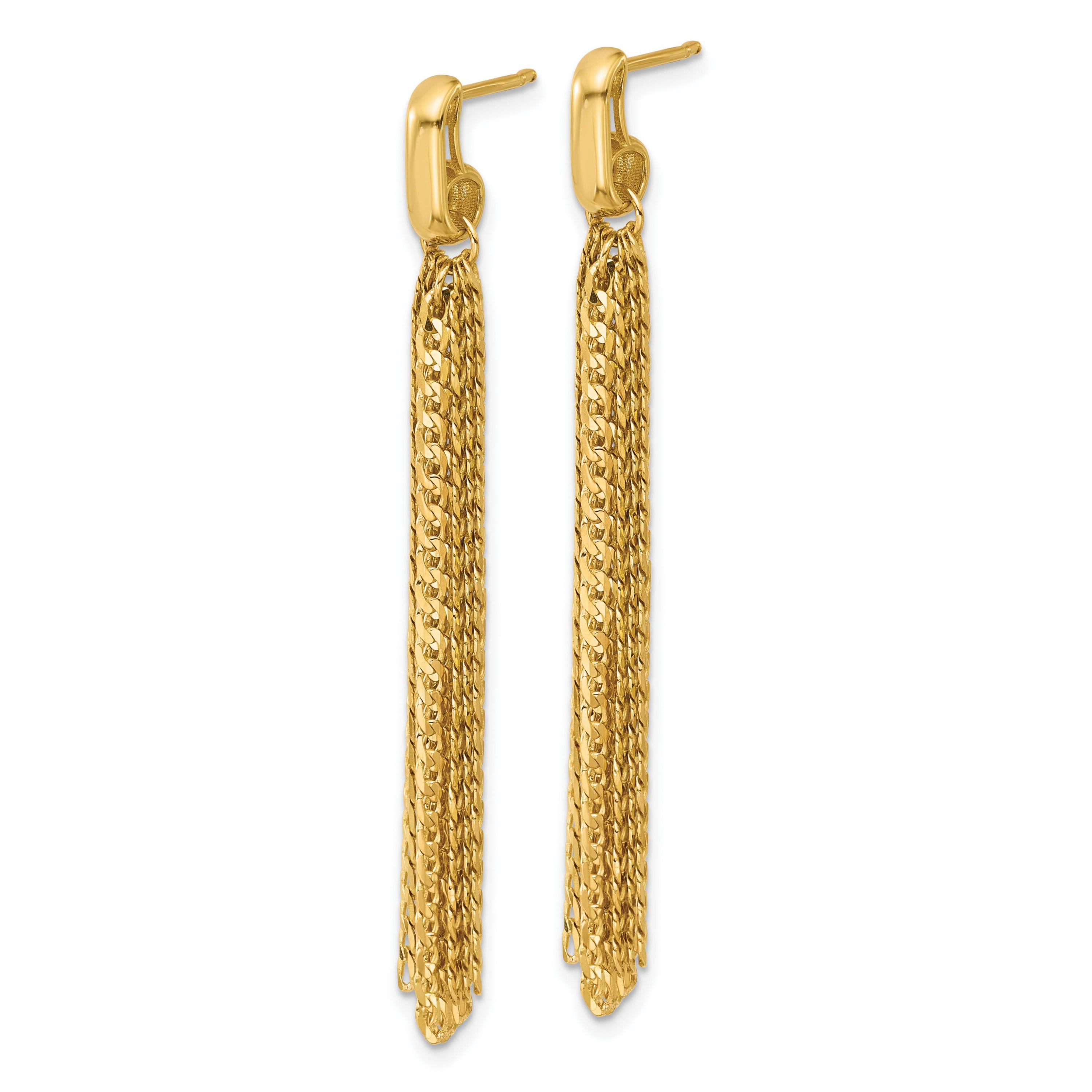 14K Yellow Gold Polished Fancy Curb Link Tassle Post Dangle Earrings