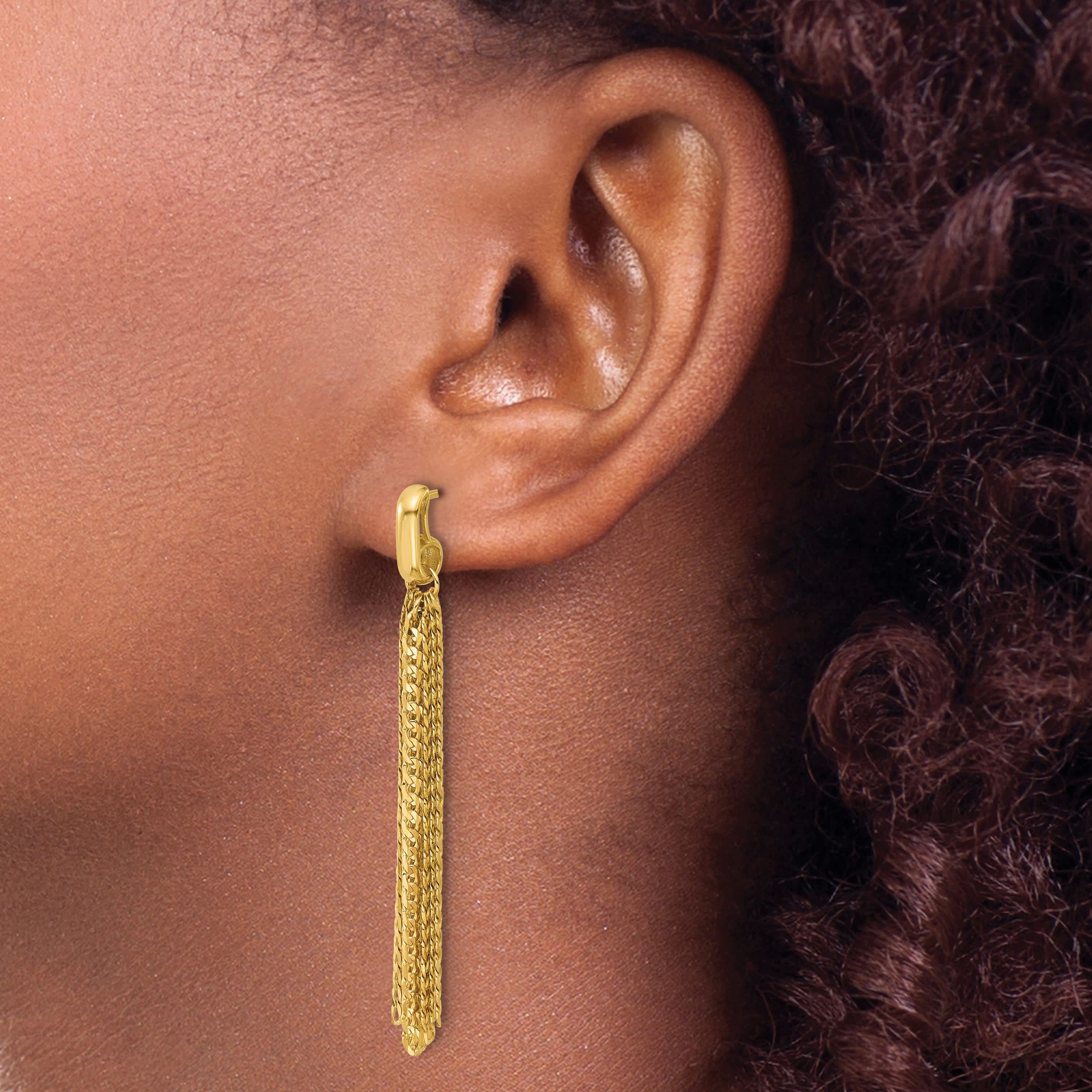 14K Yellow Gold Polished Fancy Curb Link Tassle Post Dangle Earrings