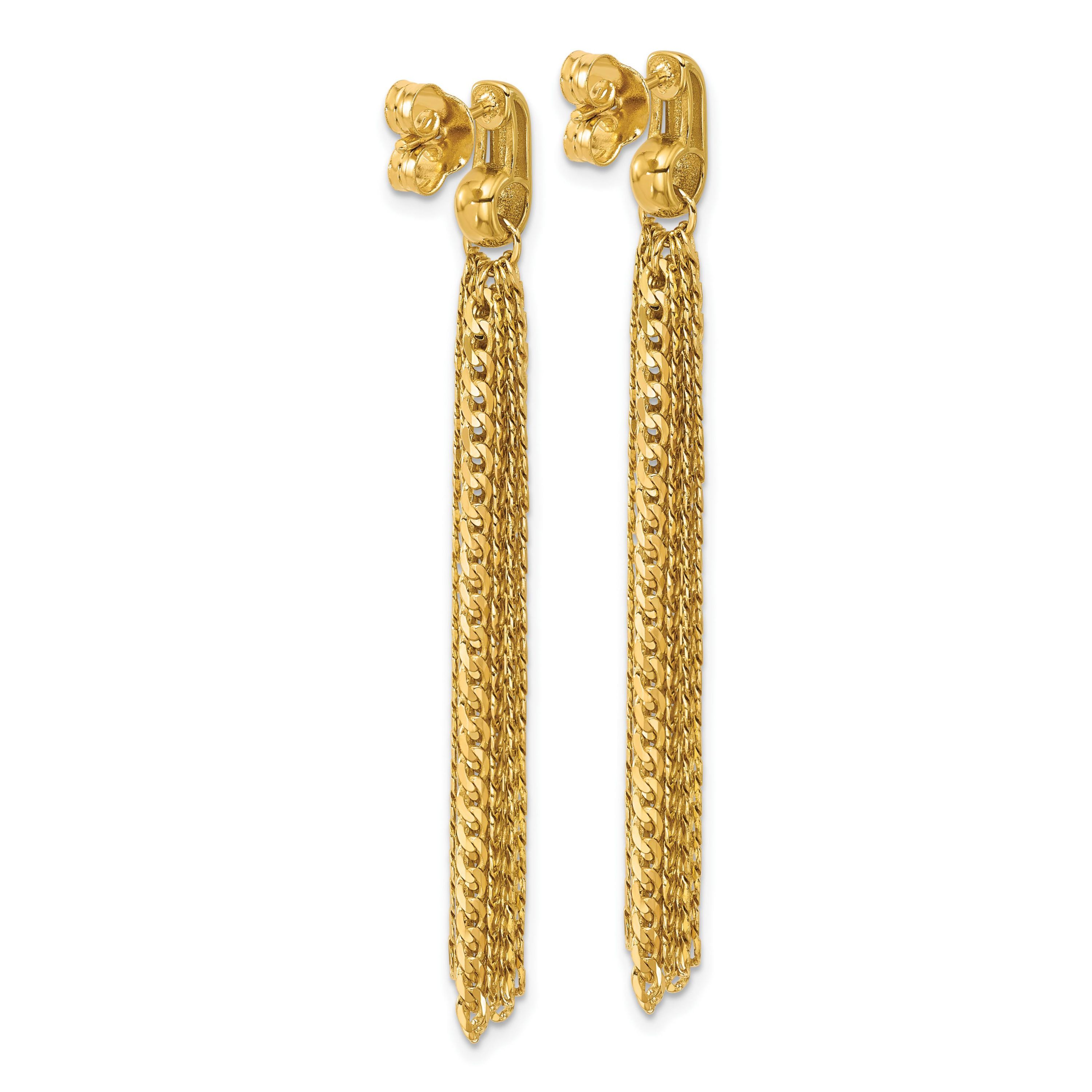 14K Yellow Gold Polished Fancy Curb Link Tassle Post Dangle Earrings