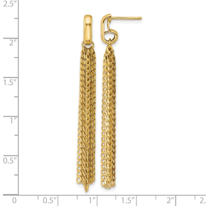 14K Yellow Gold Polished Fancy Curb Link Tassle Post Dangle Earrings