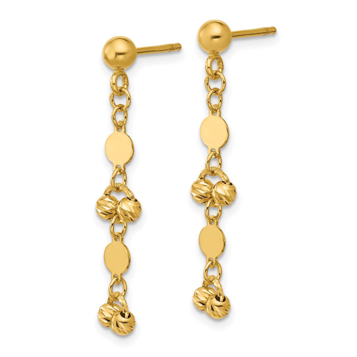14K Yellow Gold Polished Diamond-cut Beaded Fancy Circles Post Dangle Earrings