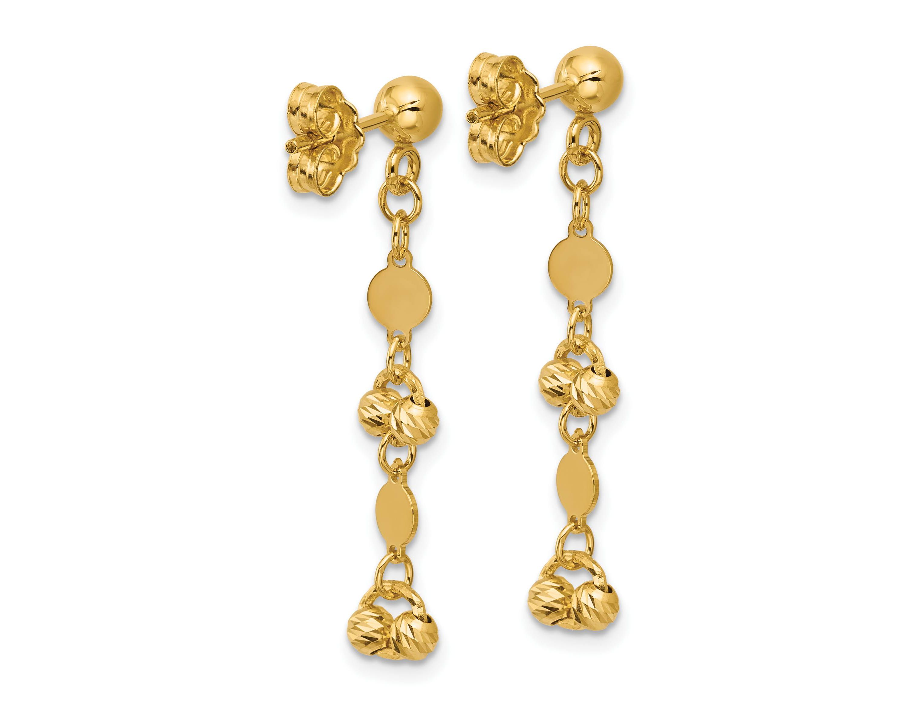 14K Yellow Gold Polished Diamond-cut Beaded Fancy Circles Post Dangle Earrings