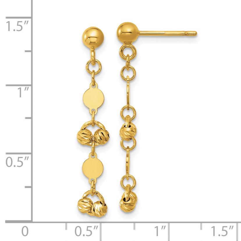 14K Yellow Gold Polished Diamond-cut Beaded Fancy Circles Post Dangle Earrings