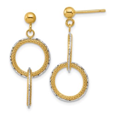 Belk & Co 14K Two-tone Polished Brushed Diamond-cut Circles Post Dangle Earrings, Yellow