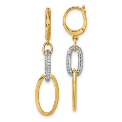 Belk & Co 14K Two-tone Polished Cubic Zirconia Ovals Leverback Dangle Earrings