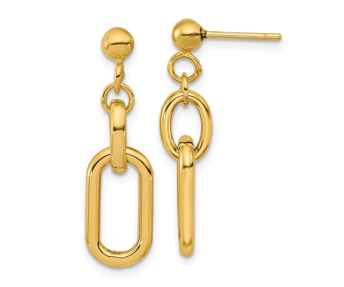 14K Yellow Gold Polished Fancy Link Post Dangle Earrings