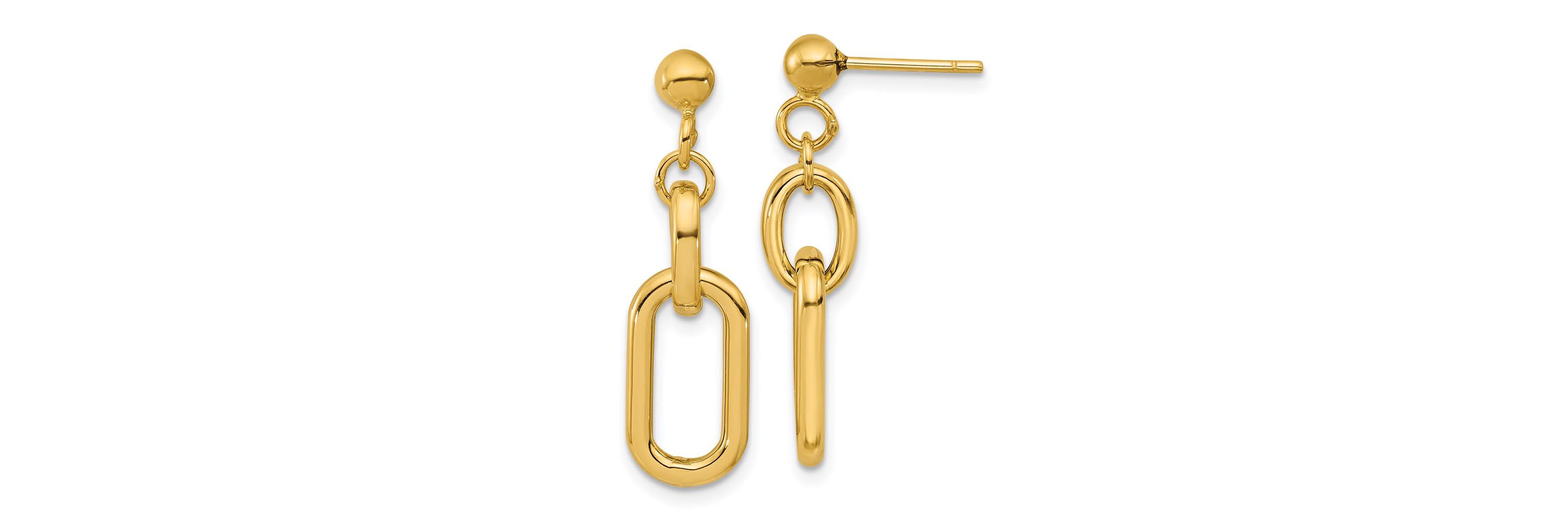 14K Yellow Gold Polished Fancy Link Post Dangle Earrings