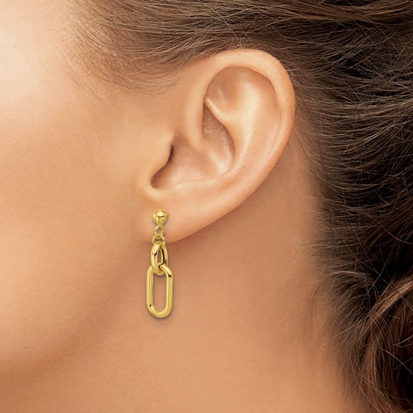 14K Yellow Gold Polished Fancy Link Post Dangle Earrings