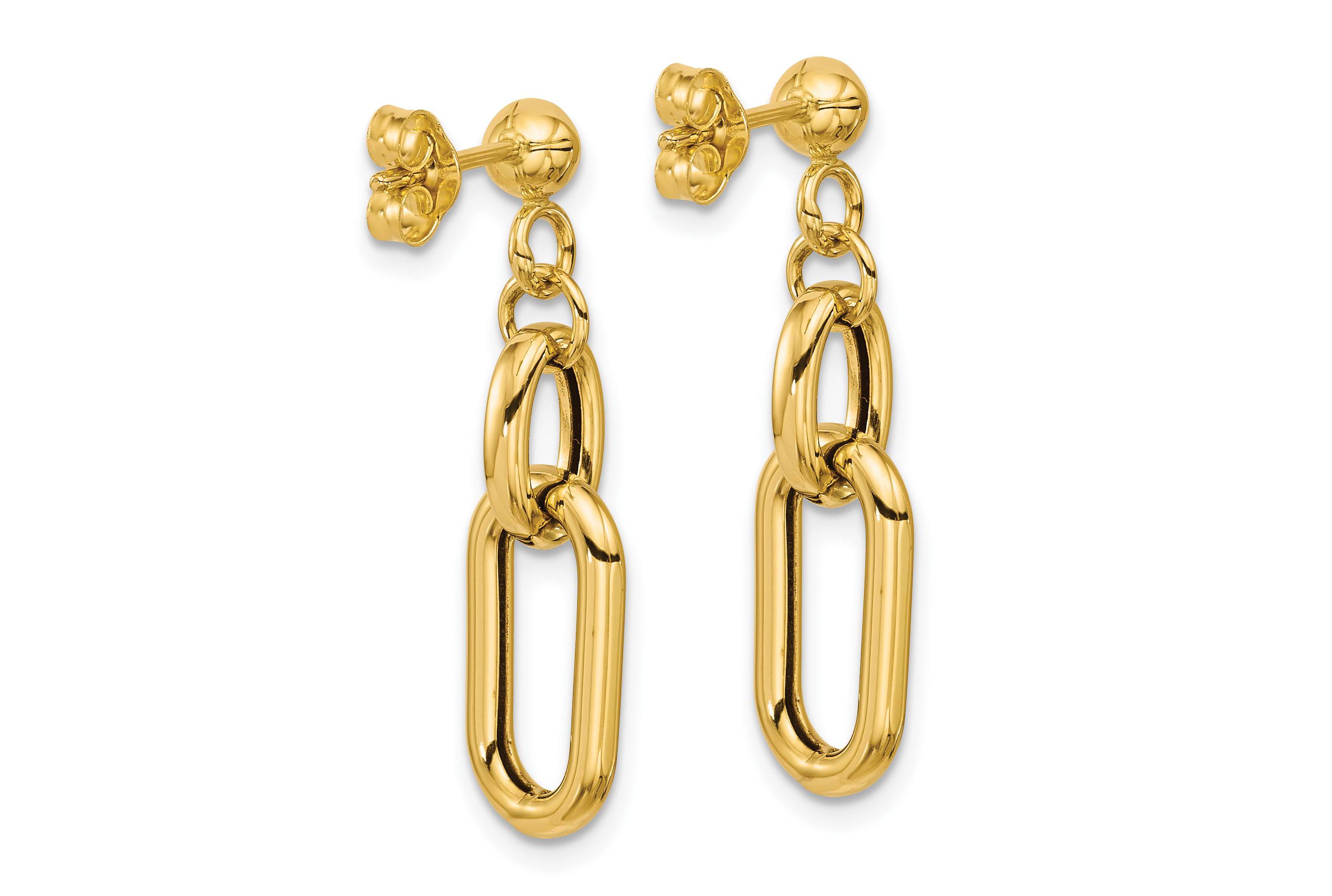 14K Yellow Gold Polished Fancy Link Post Dangle Earrings