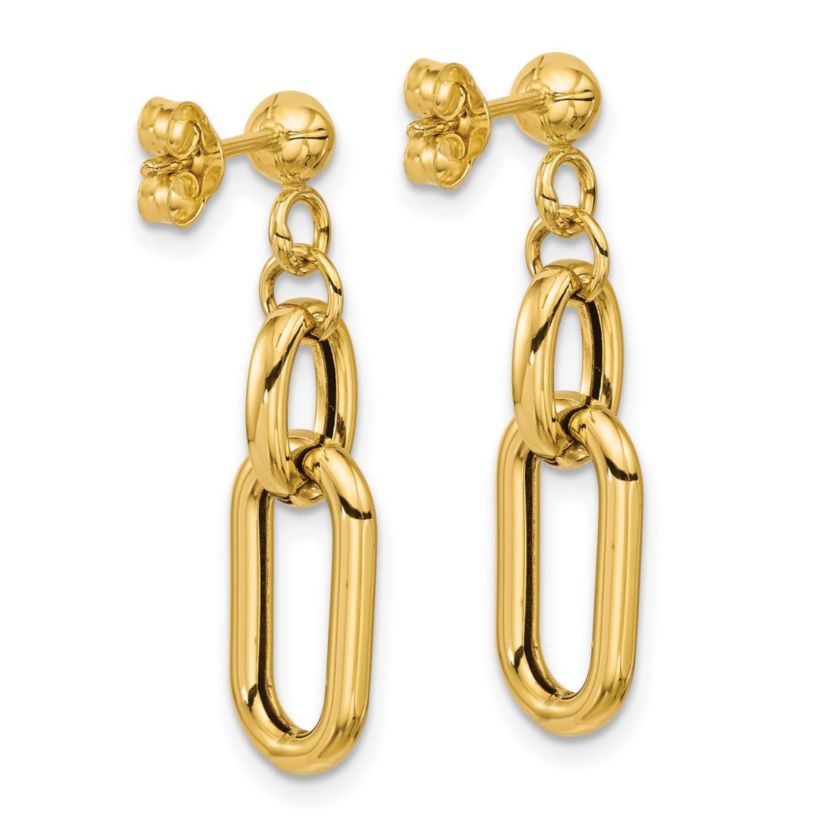 14K Yellow Gold Polished Fancy Link Post Dangle Earrings