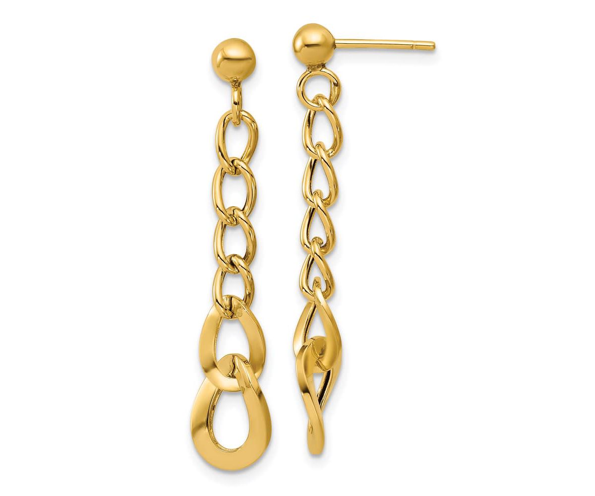 14K Yellow Gold Polished Fancy Curb Link Post Dangle Earrings
