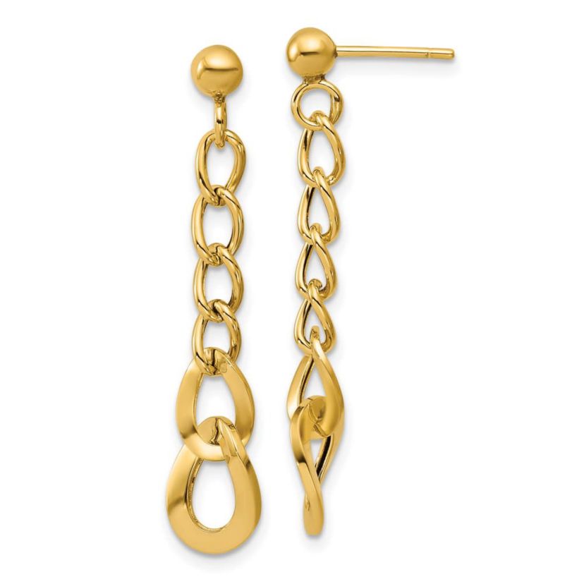 14K Yellow Gold Polished Fancy Curb Link Post Dangle Earrings