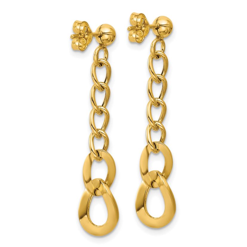 14K Yellow Gold Polished Fancy Curb Link Post Dangle Earrings