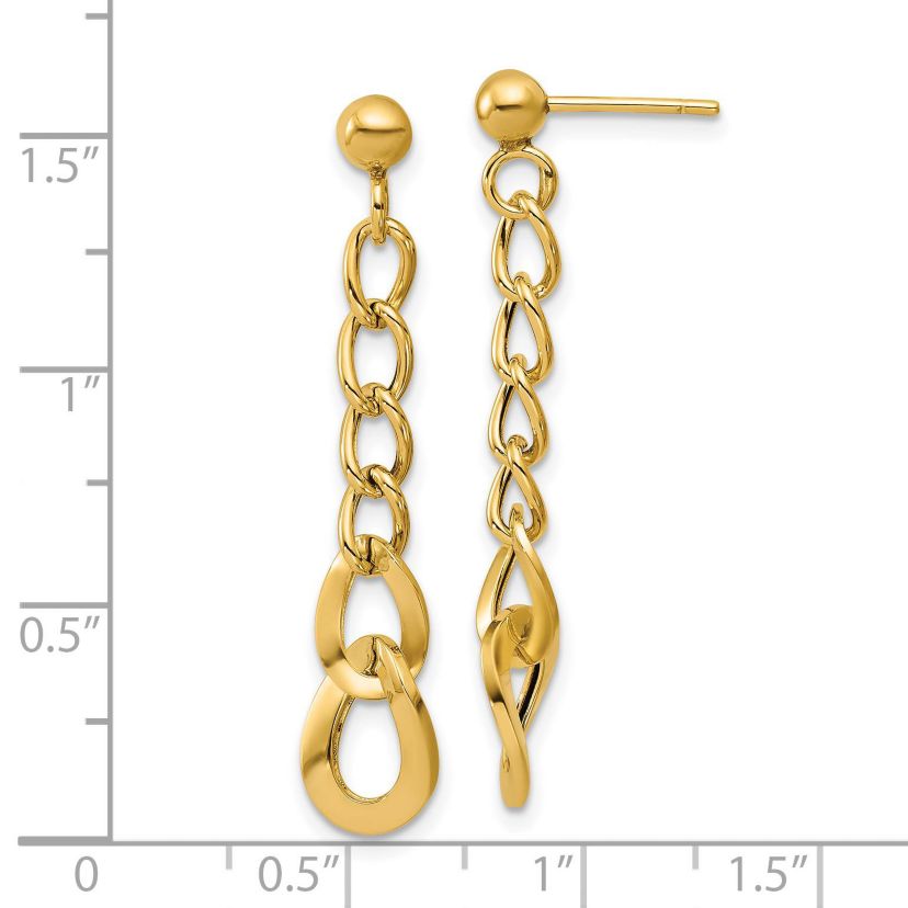 14K Yellow Gold Polished Fancy Curb Link Post Dangle Earrings