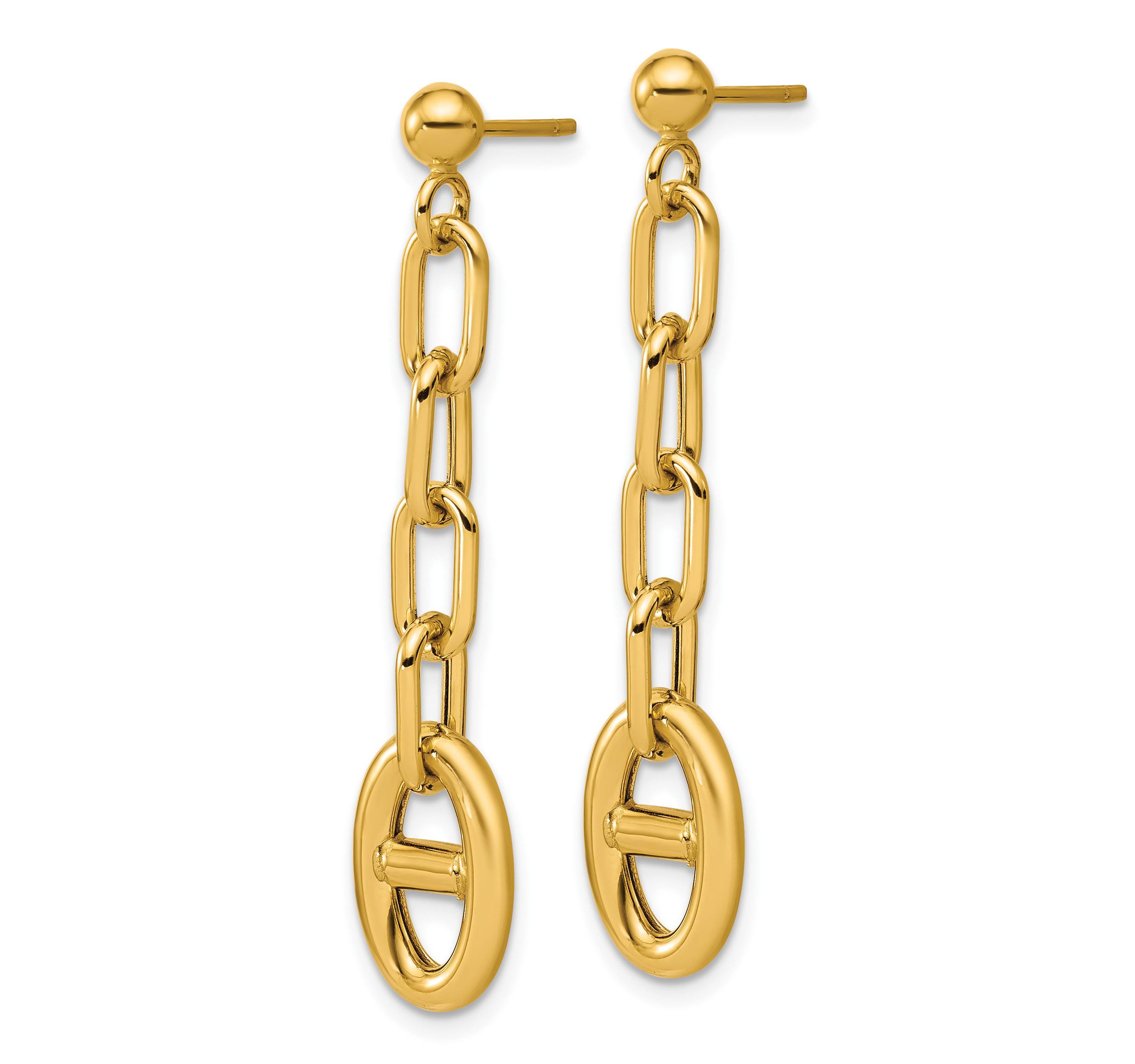 14K Yellow Gold Polished Anchor Link Post Dangle Earrings