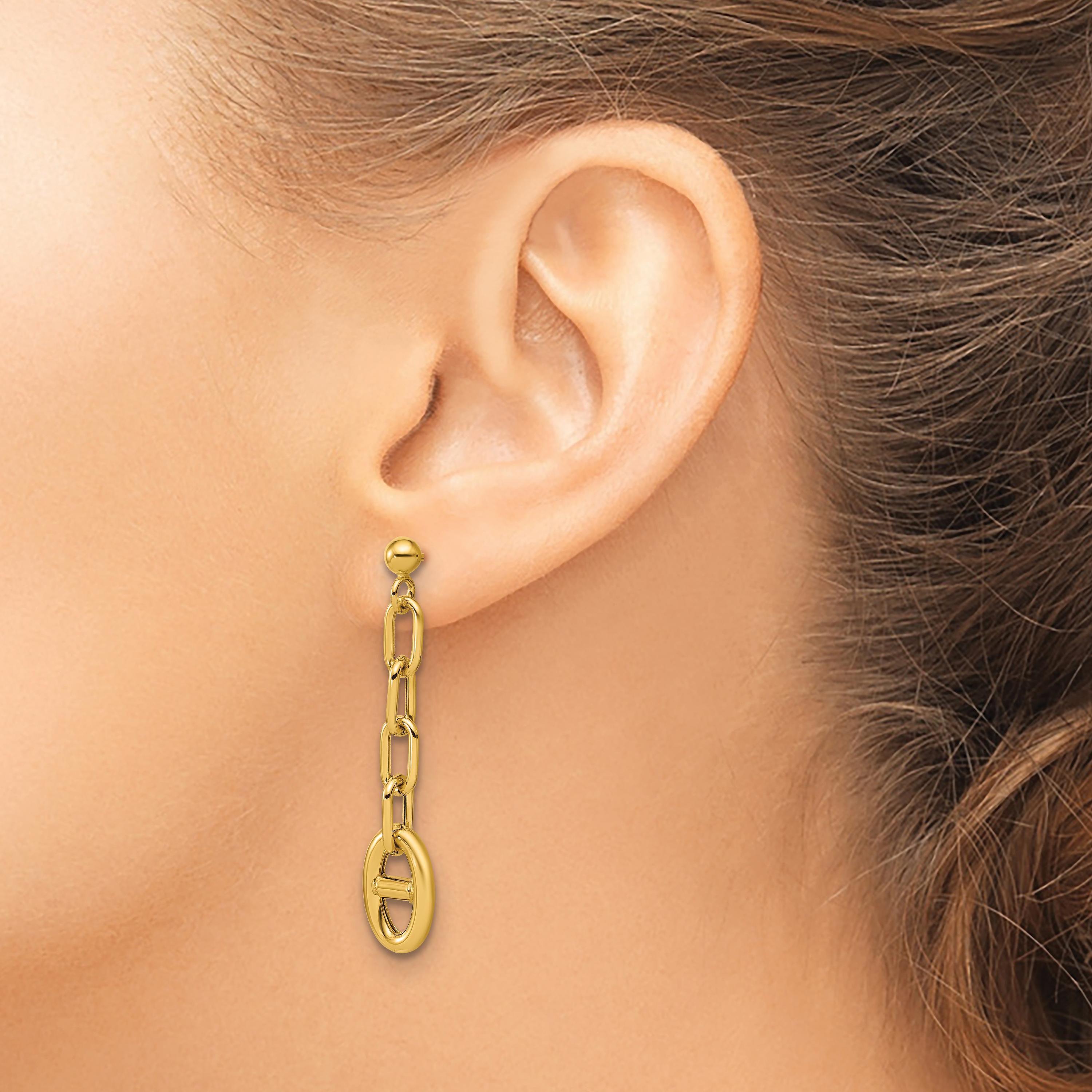 14K Yellow Gold Polished Anchor Link Post Dangle Earrings