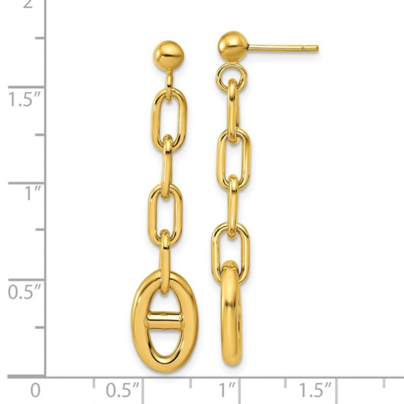 14K Yellow Gold Polished Anchor Link Post Dangle Earrings