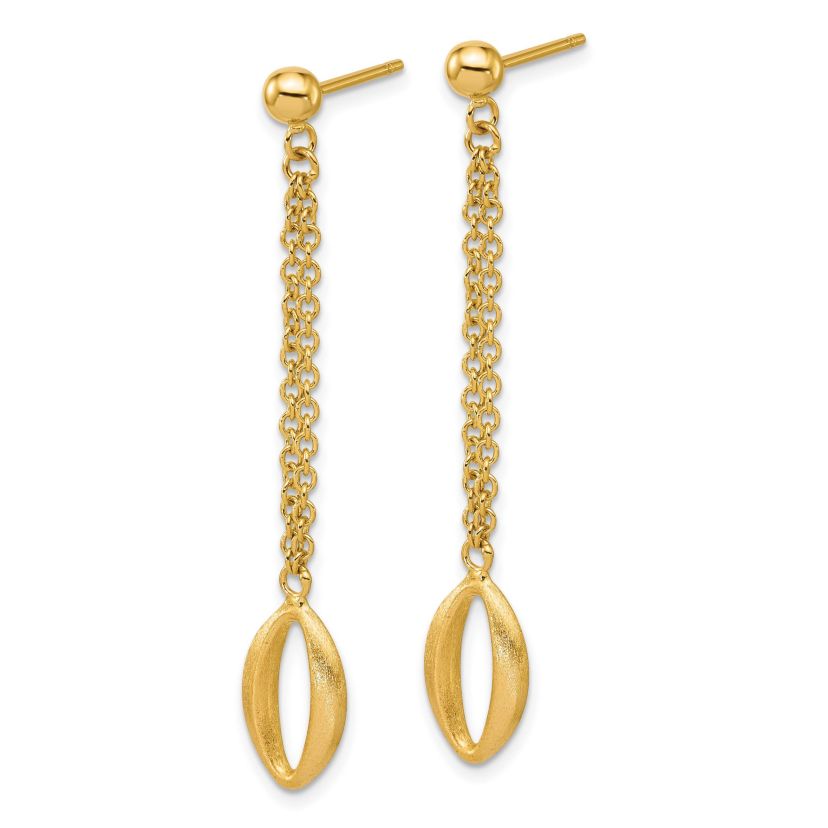 14K Yellow Gold Polished and Brushed Navette Link Post Dangle Earrings
