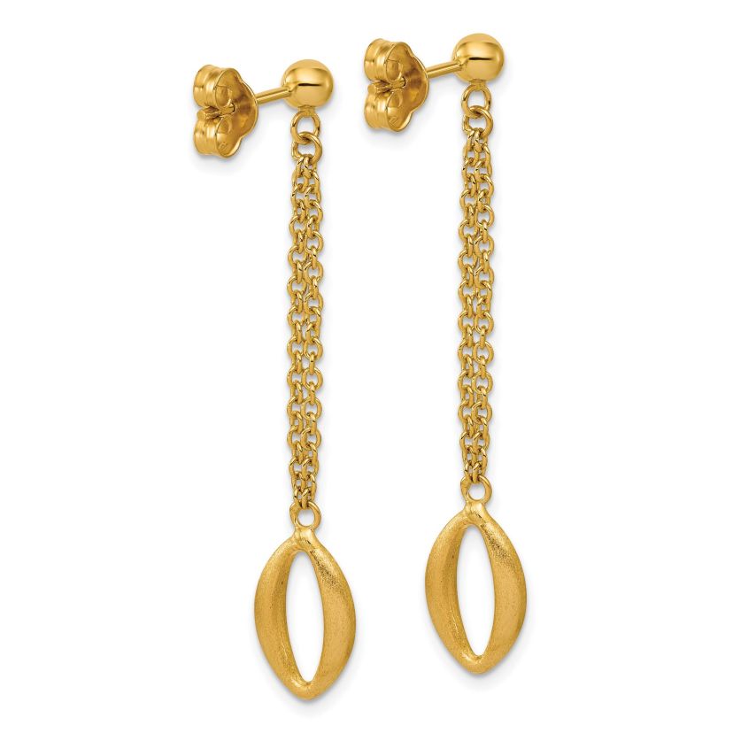 14K Yellow Gold Polished and Brushed Navette Link Post Dangle Earrings