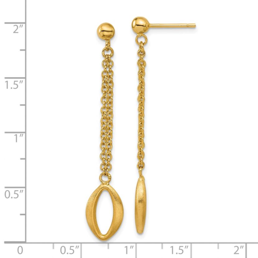 14K Yellow Gold Polished and Brushed Navette Link Post Dangle Earrings