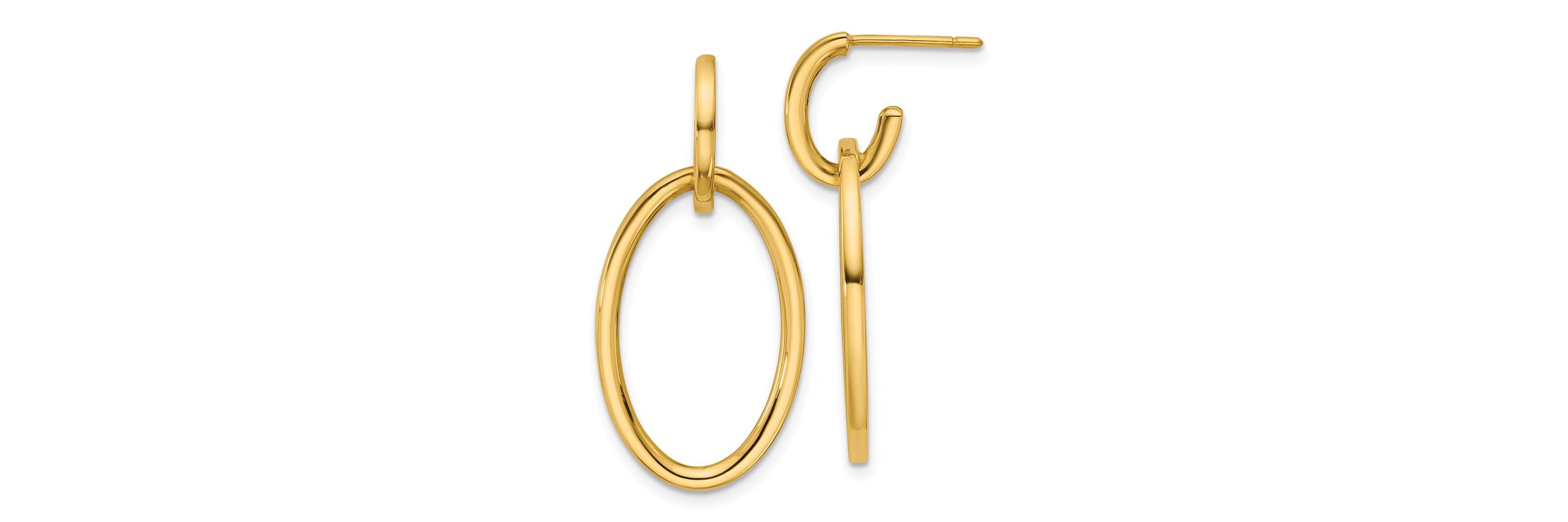 14K Yellow Gold Polished Fancy Oval Link Post Dangle Earrings