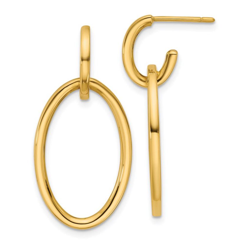 14K Yellow Gold Polished Fancy Oval Link Post Dangle Earrings