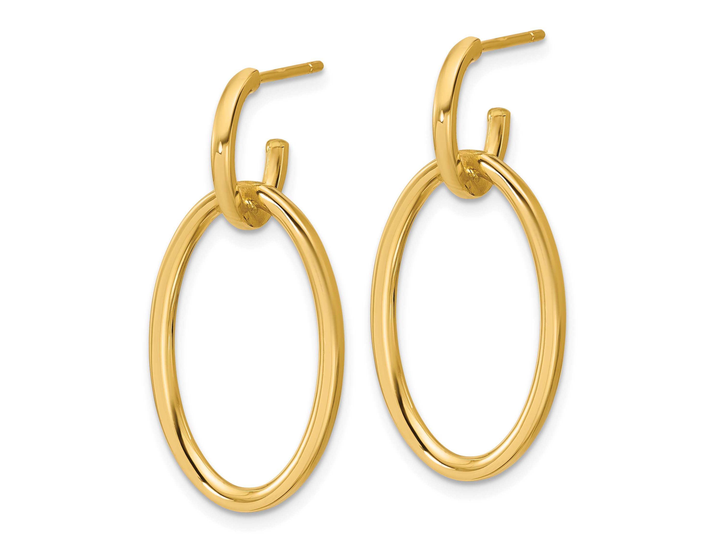 14K Yellow Gold Polished Fancy Oval Link Post Dangle Earrings