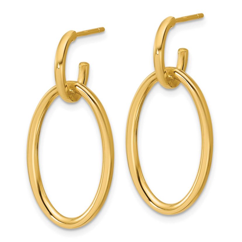 14K Yellow Gold Polished Fancy Oval Link Post Dangle Earrings
