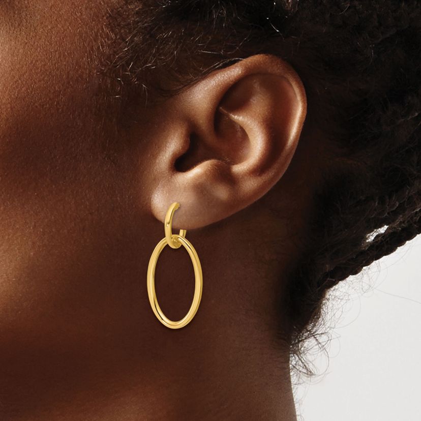 14K Yellow Gold Polished Fancy Oval Link Post Dangle Earrings