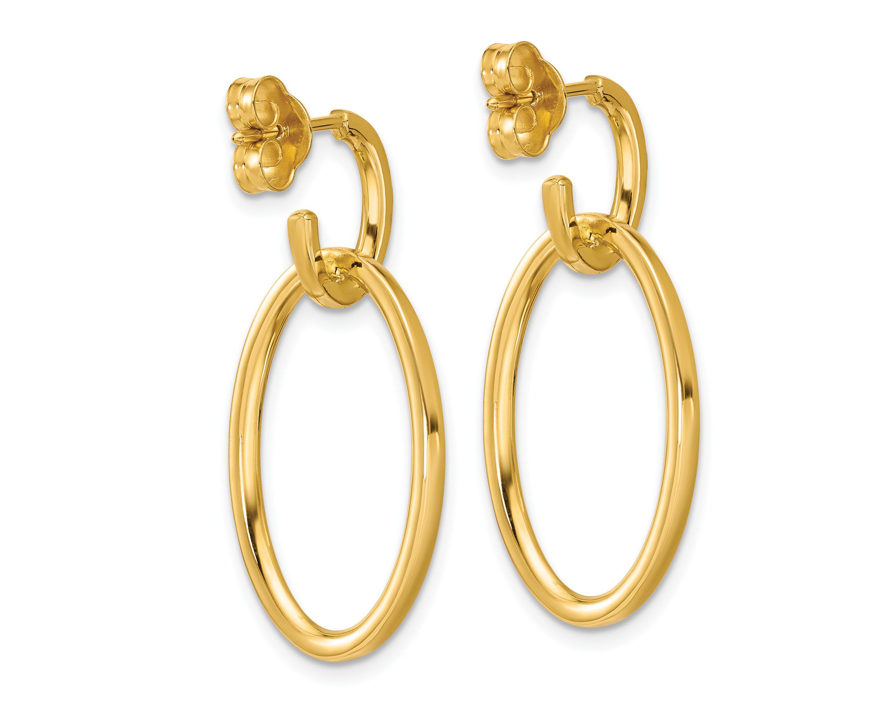 14K Yellow Gold Polished Fancy Oval Link Post Dangle Earrings