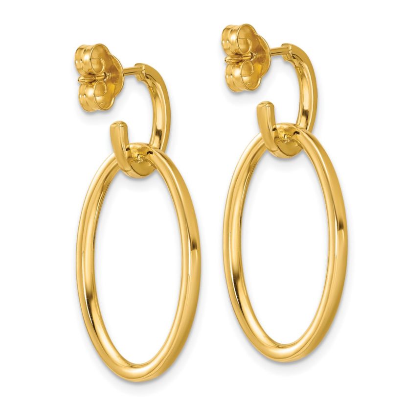 14K Yellow Gold Polished Fancy Oval Link Post Dangle Earrings