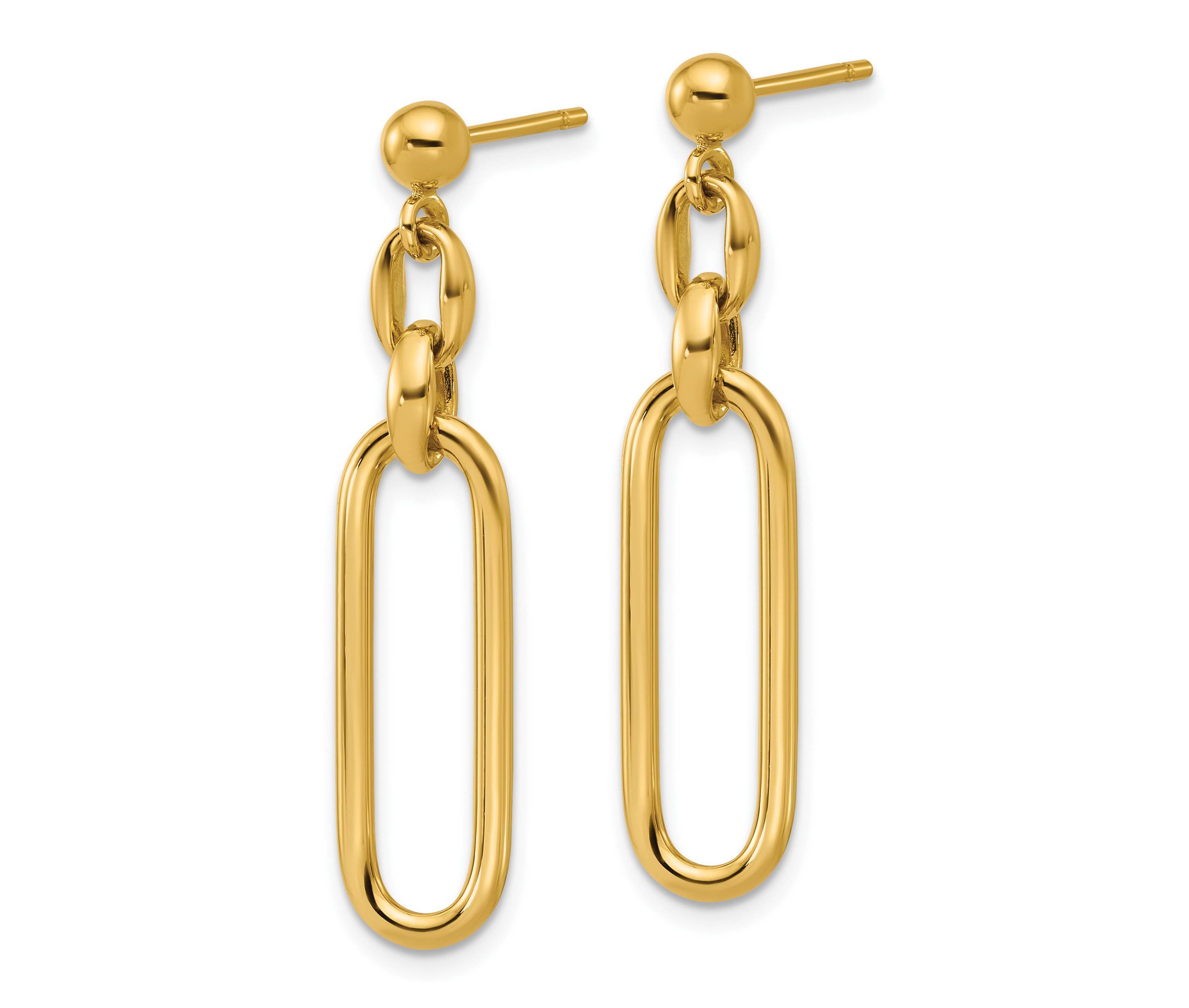 14K Yellow Gold Polished Fancy Elongated Oval Link Post Dangle Earrings