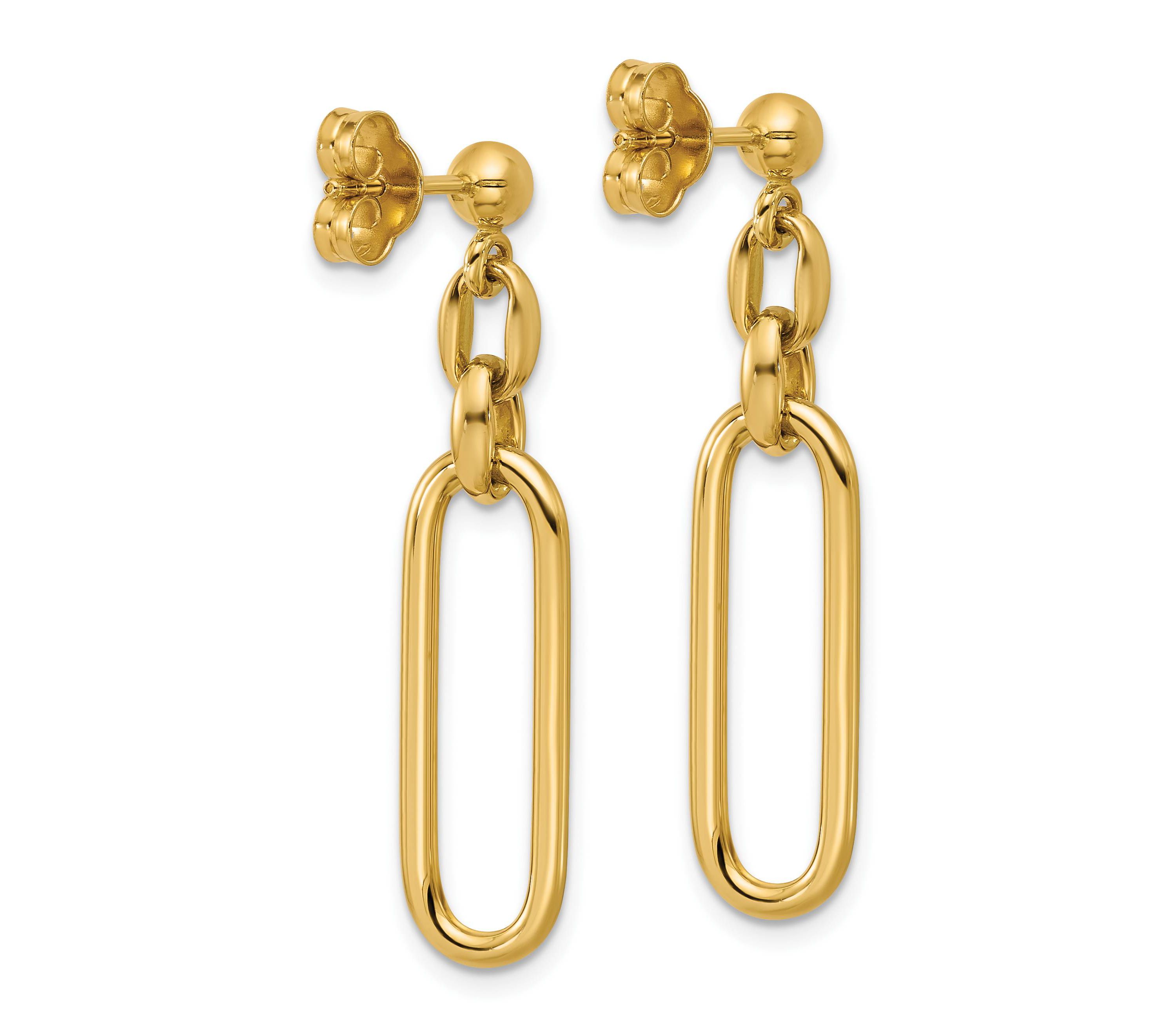 14K Yellow Gold Polished Fancy Elongated Oval Link Post Dangle Earrings