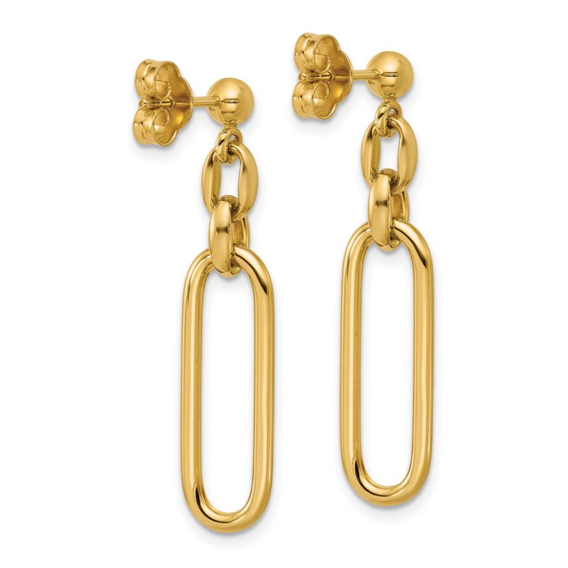 14K Yellow Gold Polished Fancy Elongated Oval Link Post Dangle Earrings