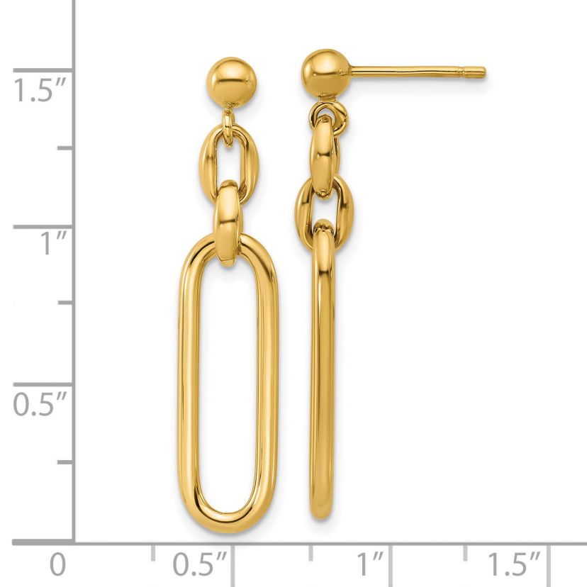 14K Yellow Gold Polished Fancy Elongated Oval Link Post Dangle Earrings