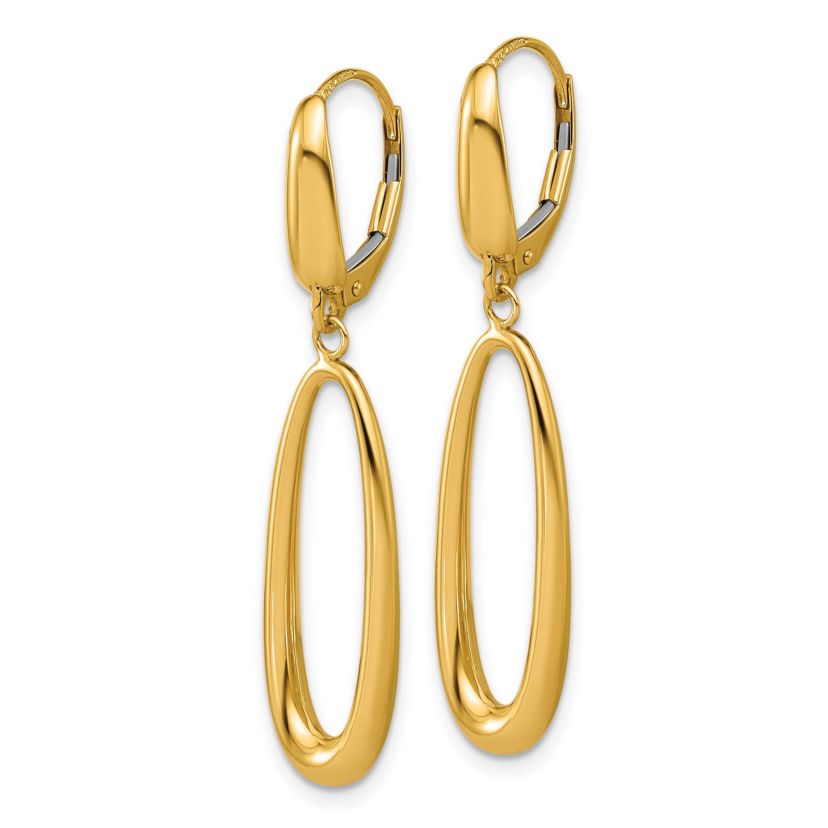 14K Yellow Gold Polished Tapered Oval Leverback Dangle Earrings