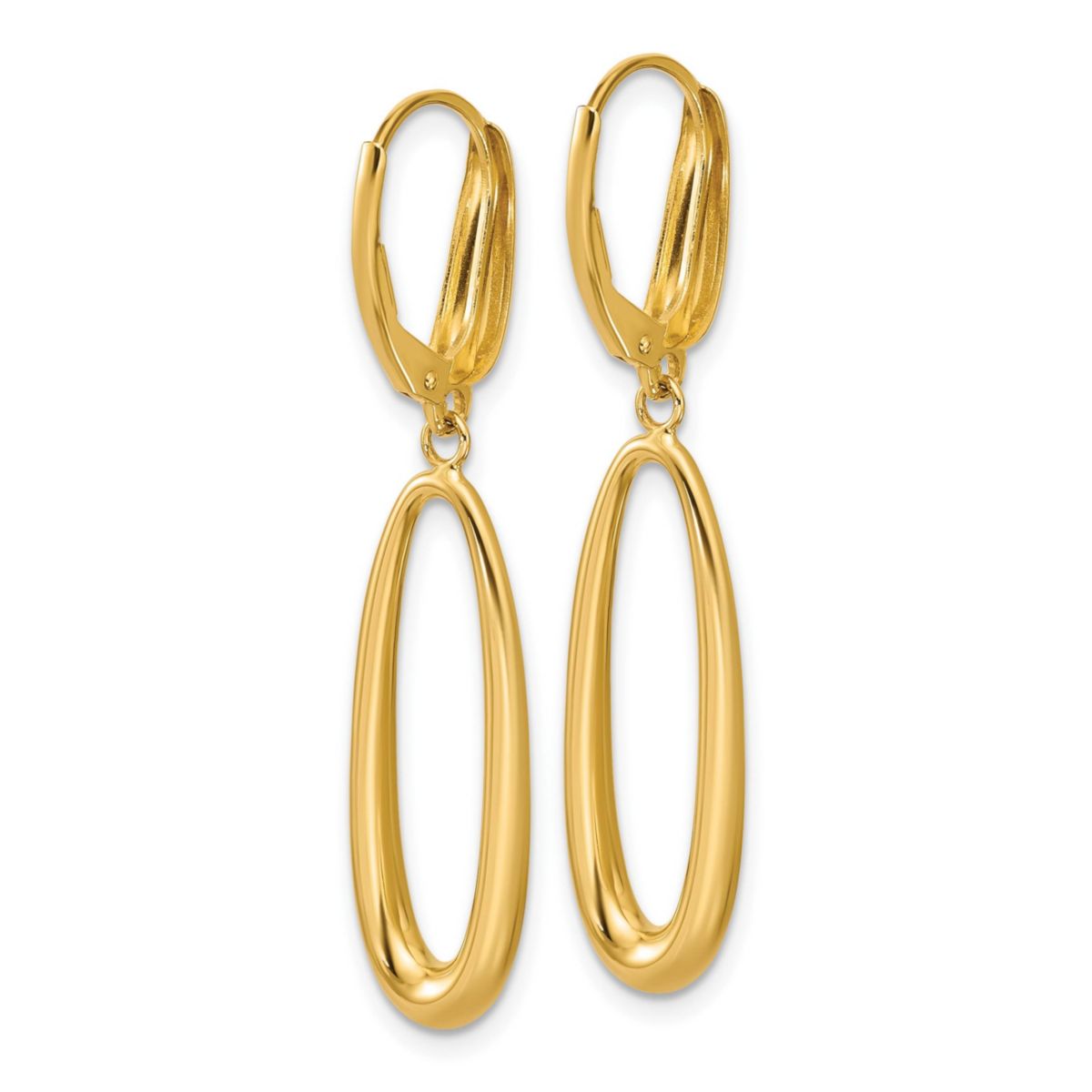 14K Yellow Gold Polished Tapered Oval Leverback Dangle Earrings