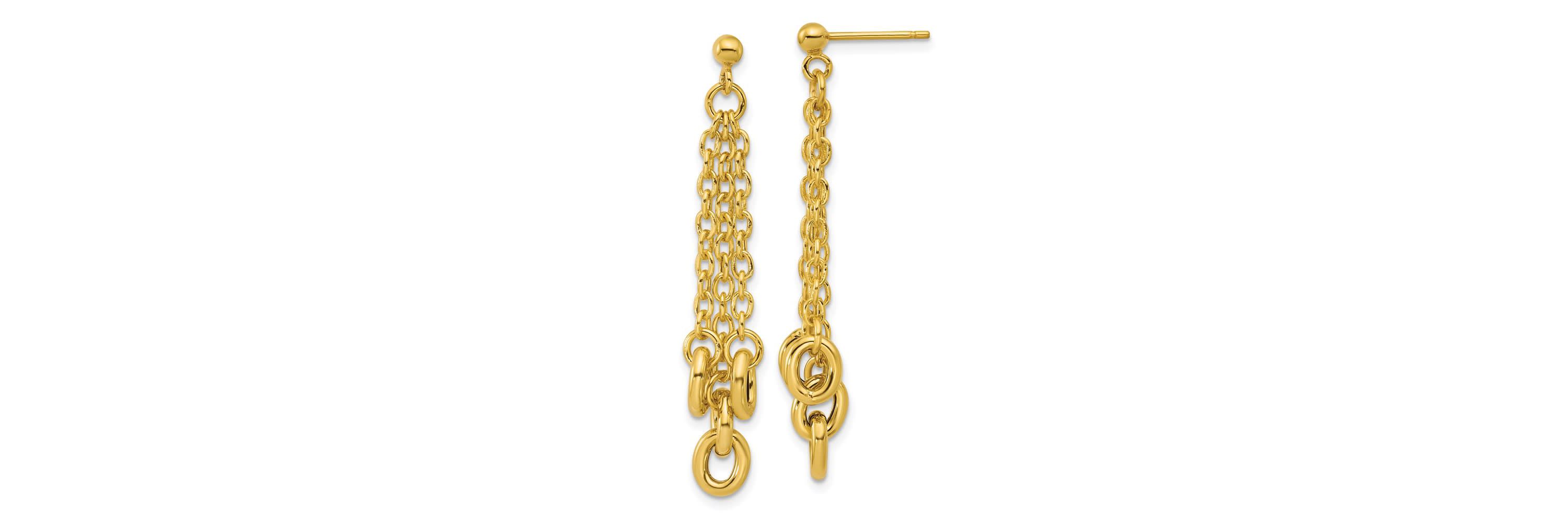 14K Yellow Gold Polished Fancy 3-Strand Cable Link Post Dangle Earrings