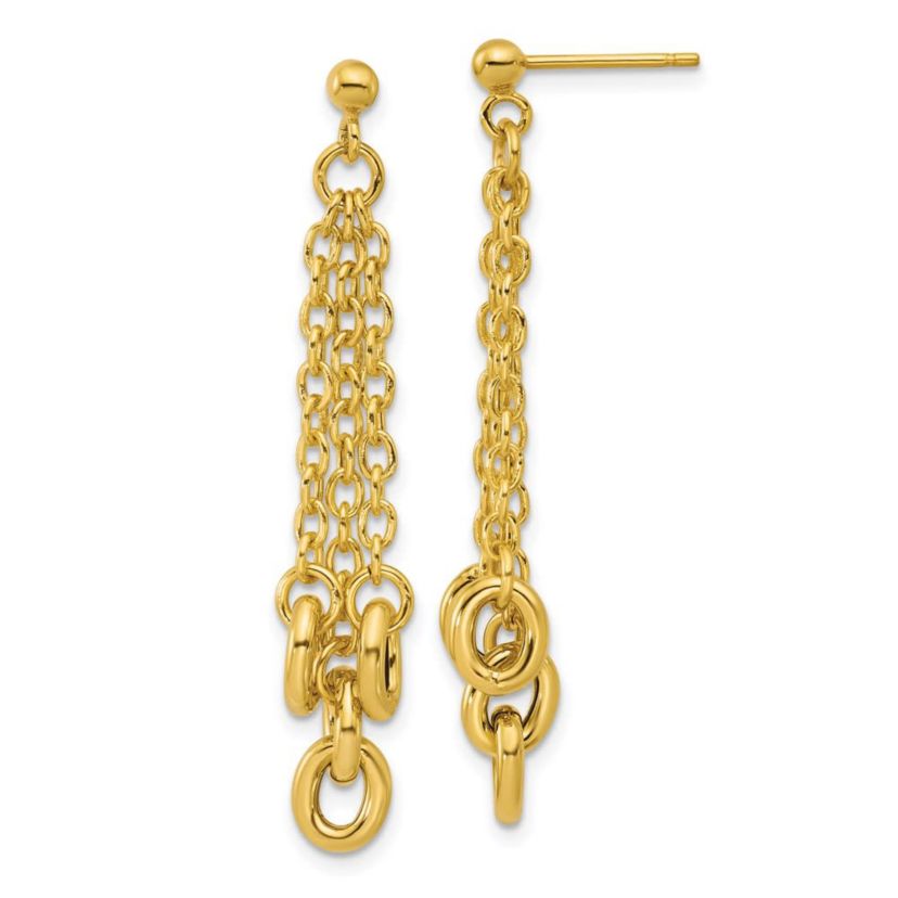 14K Yellow Gold Polished Fancy 3-Strand Cable Link Post Dangle Earrings