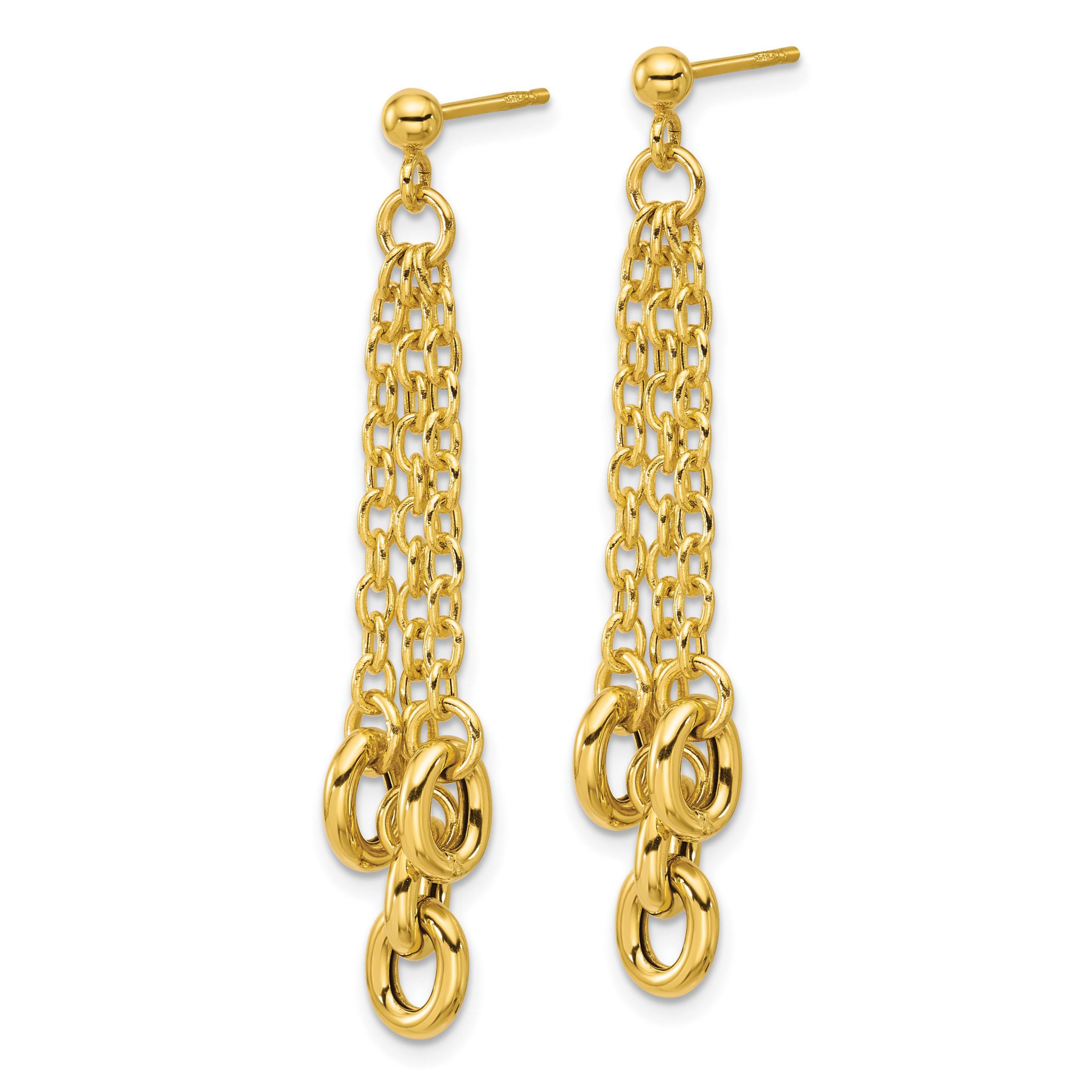 14K Yellow Gold Polished Fancy 3-Strand Cable Link Post Dangle Earrings