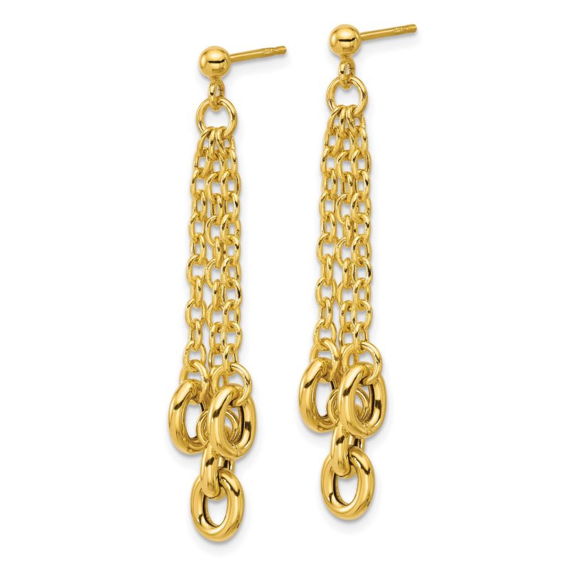 14K Yellow Gold Polished Fancy 3-Strand Cable Link Post Dangle Earrings