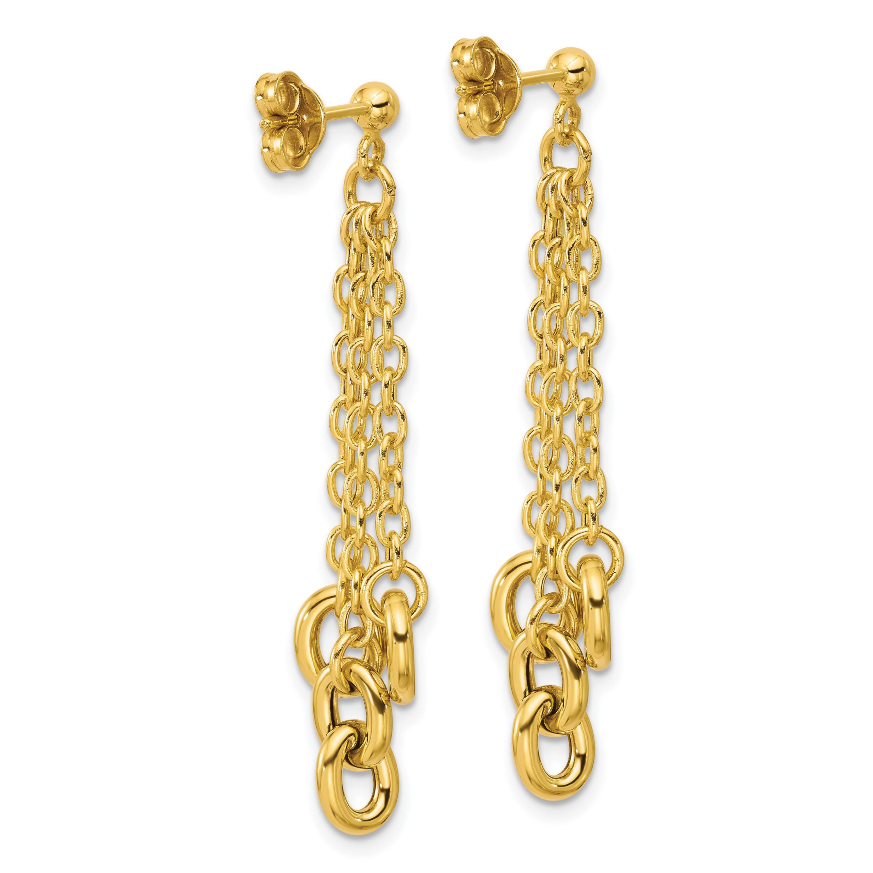 14K Yellow Gold Polished Fancy 3-Strand Cable Link Post Dangle Earrings